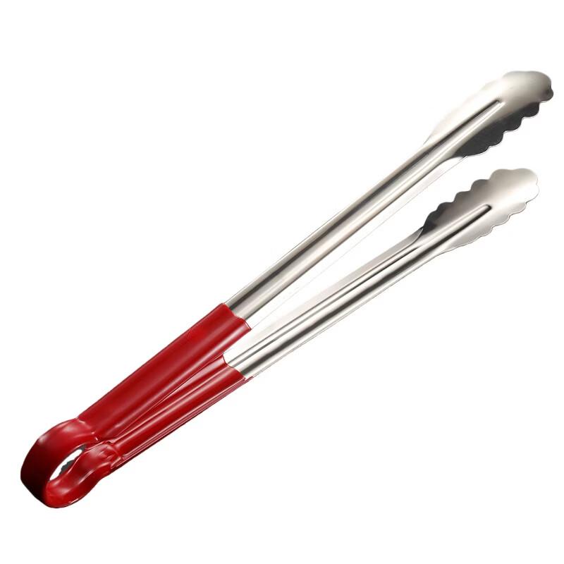 Stainless Steel Red Handle Food Tongs