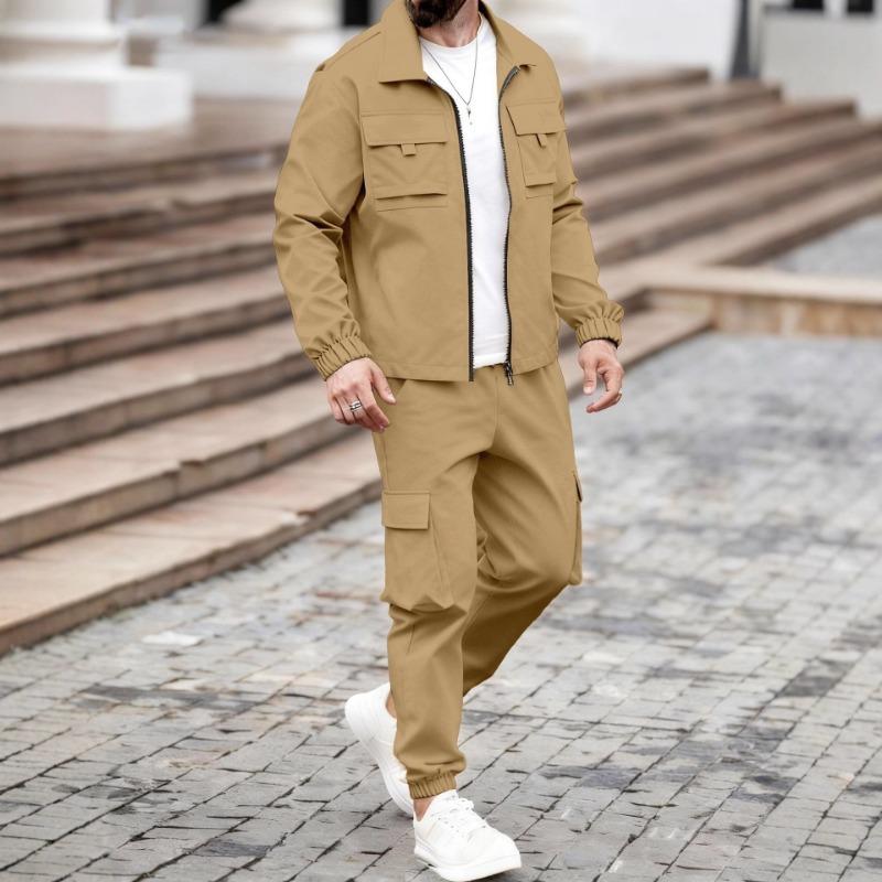 Set da Uomo Vintage Americano Aviatore Lavoro Largo Giacca con Collo a Revers e Pantaloni Lunghi