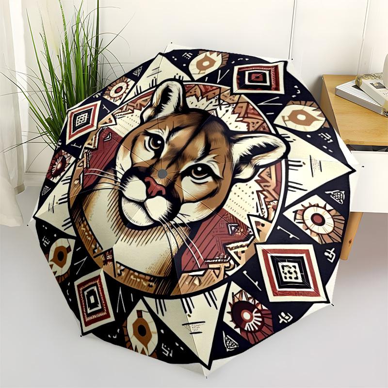 

1pc Mountain Lion Mandala Open/Close Folding Umbrella, All- Portable Umbrella for & Men, Stylish Accessory (Holiday Gift) 8-Rib yy251213117