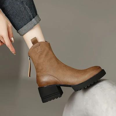 Booties Leather Ankle Boots for Women Round Toe New In Large Size Warm Footwear Y2k Designer Woman Short Shoes Luxury Pu Sale 39
