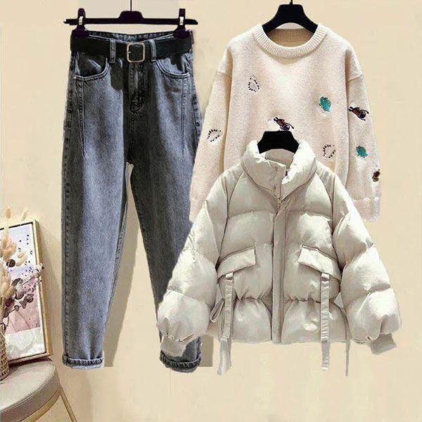 

Осенне-зимняя одежда, Маленький хлопковый костюм-тройка, Простой свитер, Свободный костюм с джинсами Харлан для папы XXL