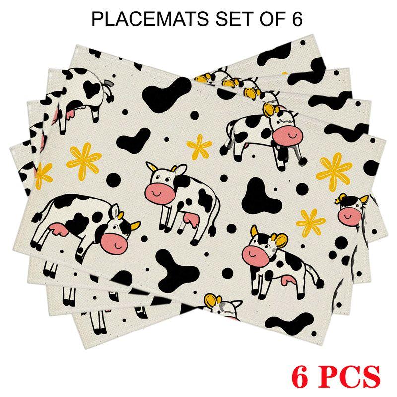4pcs/6pcs Rectangular Cow Table Mats - Cow Print Placemats Suitable for Home,, Restaurants, Heat-Resistant Durable Fabric, Easy-to-Clean Cow-Themed Pa