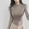 tops Women's Korean Fashion Tops Cut and Sew Long Sleeve Cropped Tight Slim Stretchy Single Color Plain Affordable Simple Feminine Casual Autumn