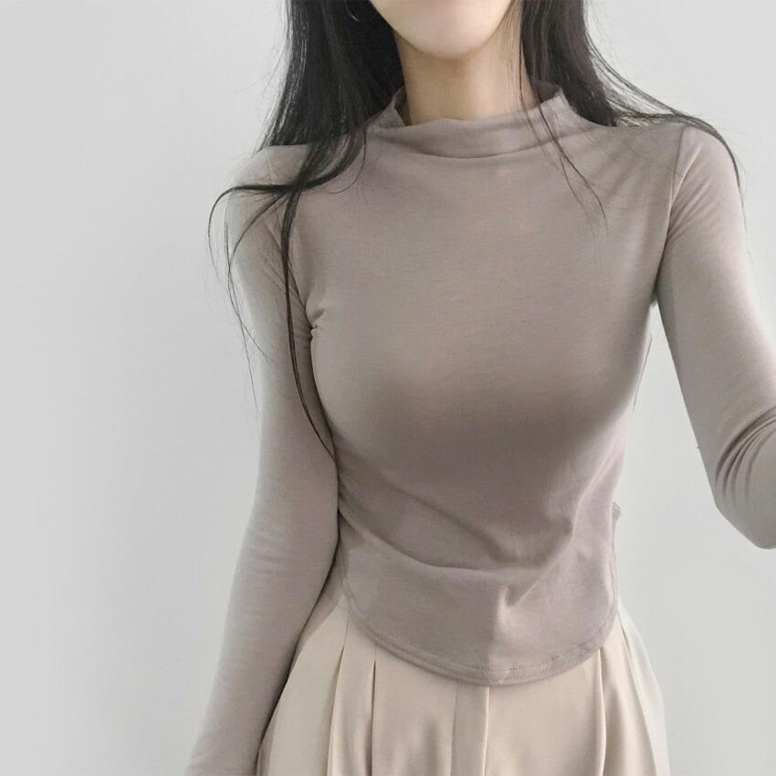 tops Women's Korean Fashion Tops Cut and Sew Long Sleeve Cropped Tight Slim Stretchy Single Color Plain Affordable Simple Feminine Casual Autumn