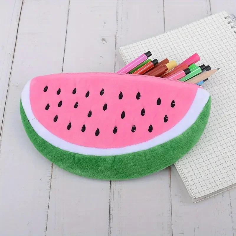 Watermelon Pencil Case Cute Fruit Kawaii Plush Large Capacity Pencil Bag Cosmetics Case For Kids Gift School Suppli Stationery