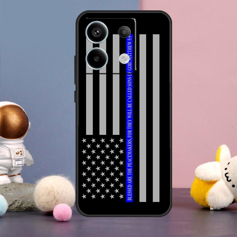 

Police Styled Thin Blue Line Flag Case For Xiaomi Redmi Note 14 9 10 11 12 13 15 Pro Plus Redmi 15 15C 10C 12C 13C 14C Cover Redmi Note 13 4G