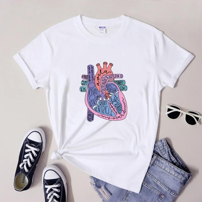 Colorful Anatomical Heart Tshirt Camiseta Sassy Women Graphic Anatomy Tshirt Top Funny Cardiac Nurse Gift Shirt M
