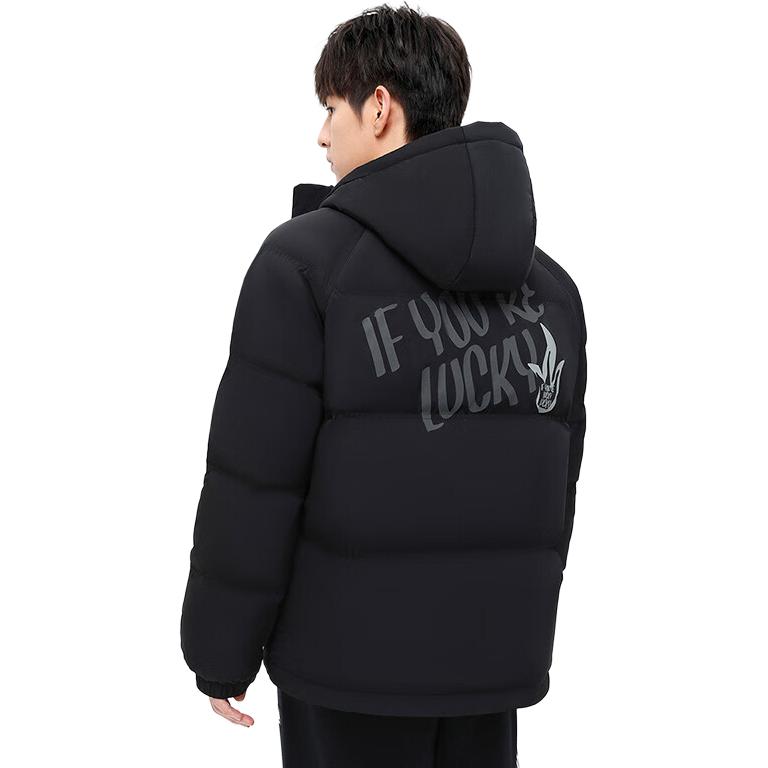 Anta Lifestyle Series Letter Zipper Hooded Down Jacket Unisex Outerwear Basic-Black 172348901-2