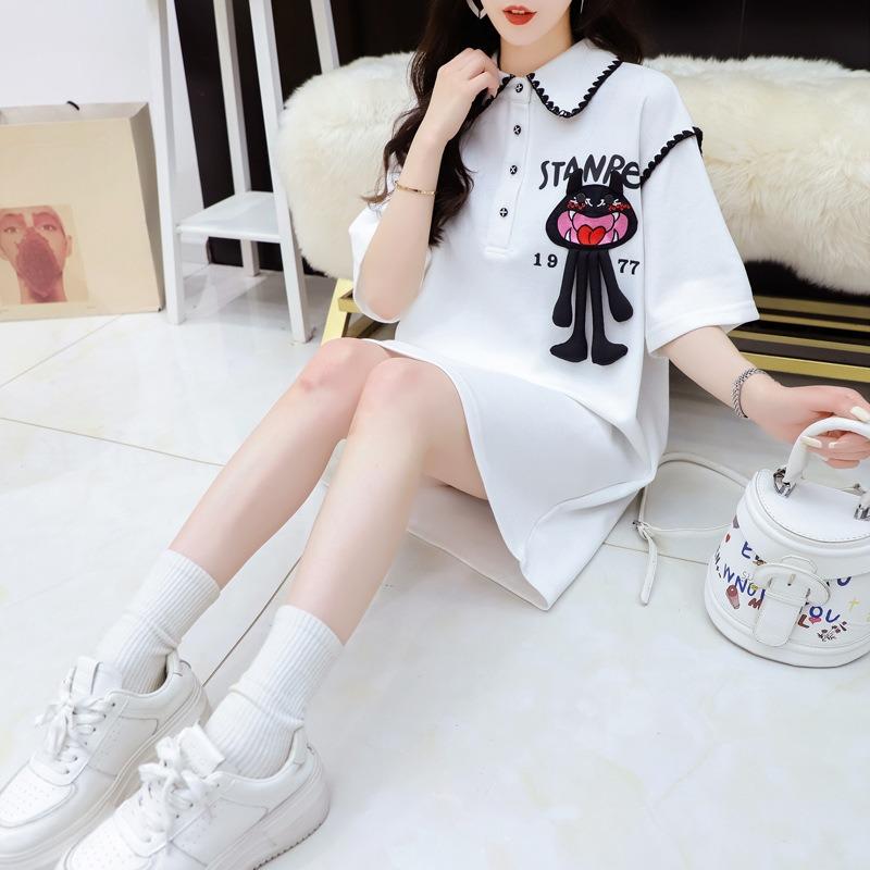 Plus Size Women's Summer Age Reduction College Style Polo Collar Short Sleeve Chic Blouse