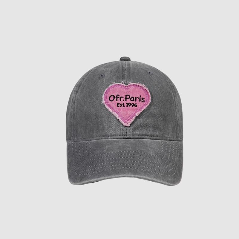 

Baseball Cap With Wide Brim And Heart Embroidery For Spring Summer Casual Wear сірий колір