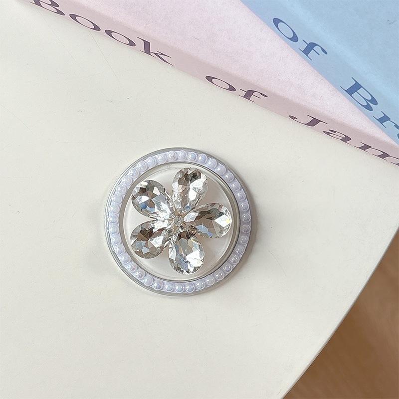 Wind Portable, Desktop Watching Dramas, Lazy Mobile Phone, Airbag Holder, Pearl Magnetic Rhinestone, Flower High-End