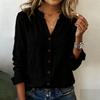 Bluză de damă cu guler mandarin și decolteu în V, cu mânecă lungă, nasturi, croială lejeră, culoare solidă, din bumbac și in, 2026 Primăvară, Top casual pentru navetă, Mărimi S-5XL Plus Size