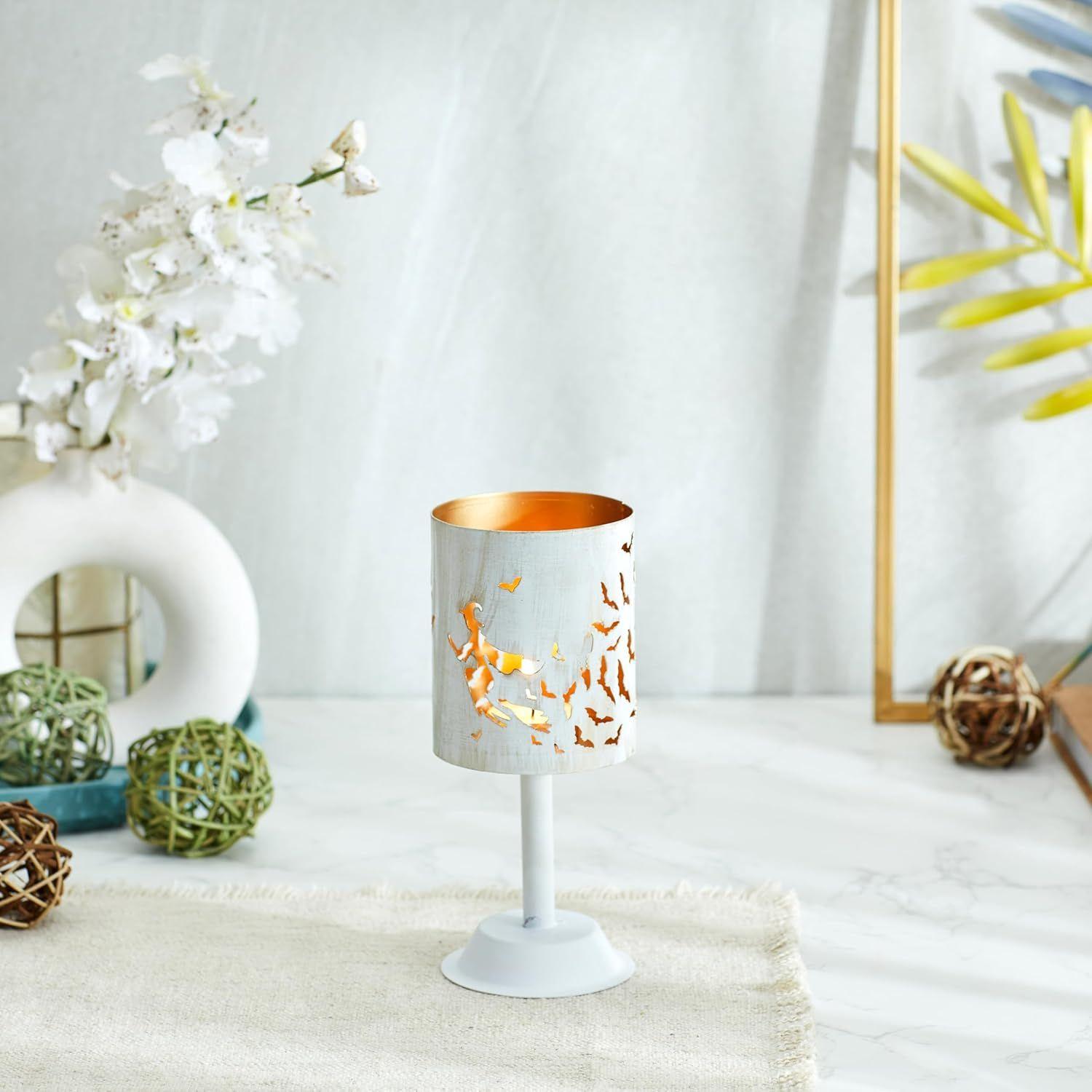 

Декоративный кованый подсвечник для чайной свечи | Стильный | для декора в помещении и на улице (Белый с золотой текстурой)