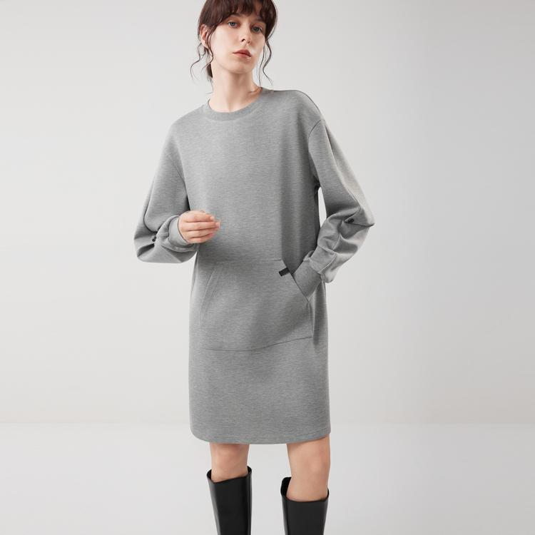 ELLE French Removable Plaid Fashion Design Hooded Casual Loose Sweatshirt Dress Women dresses EL53083