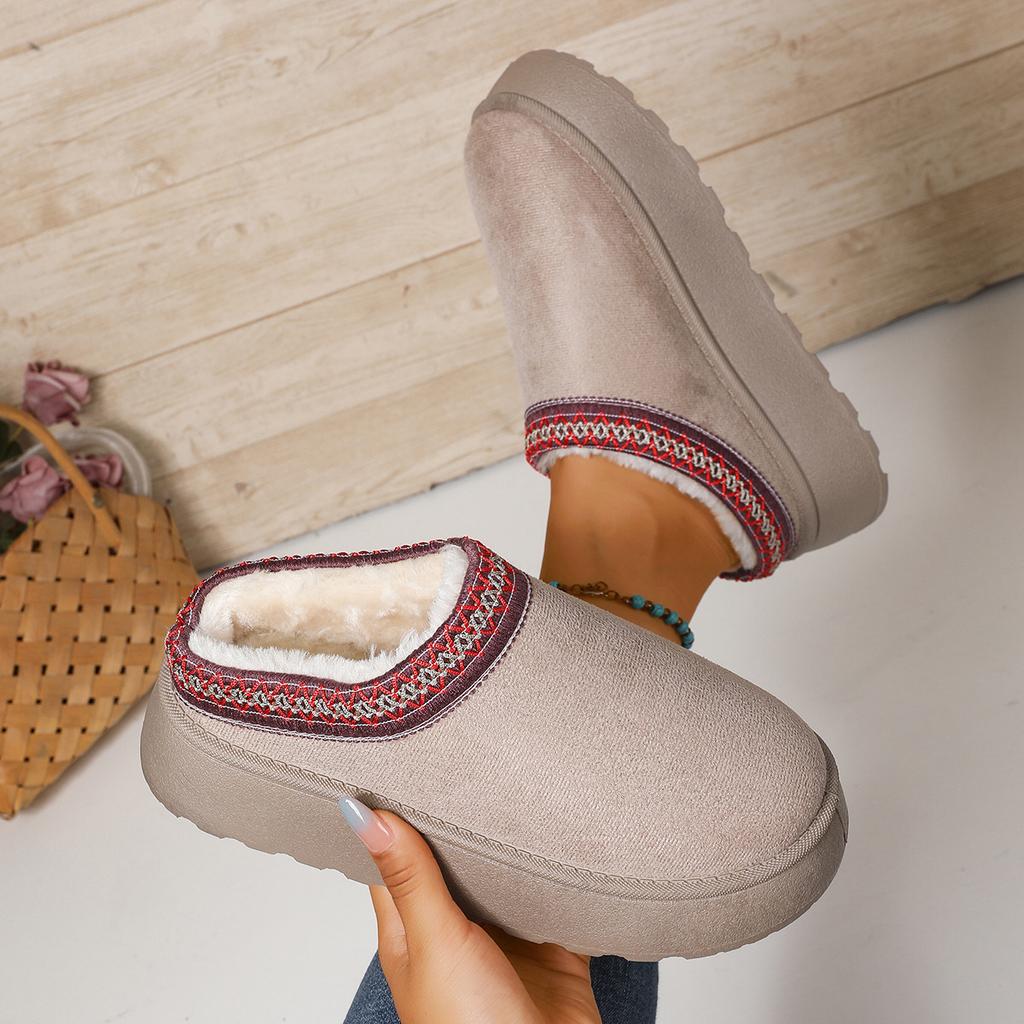 Außenhandel Übergröße Herbst und Winter neue Spitze Mode Schneestiefel Damenschuhe Halbschlappen Baumwollschuhe verdickte Plüsch Hausschuhe Damen