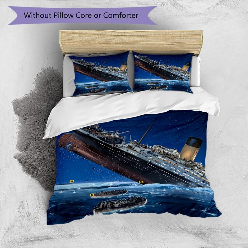 3pcs Titanic1 Design Cover Set - HD Printed Bedding with 1 Cover and 2 Pillowcases - Perfect for Home and Dorm Decor