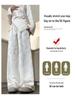 Chinese National Style 2024 Women's Wide-Leg Jacquard High-Waisted Satin Pants