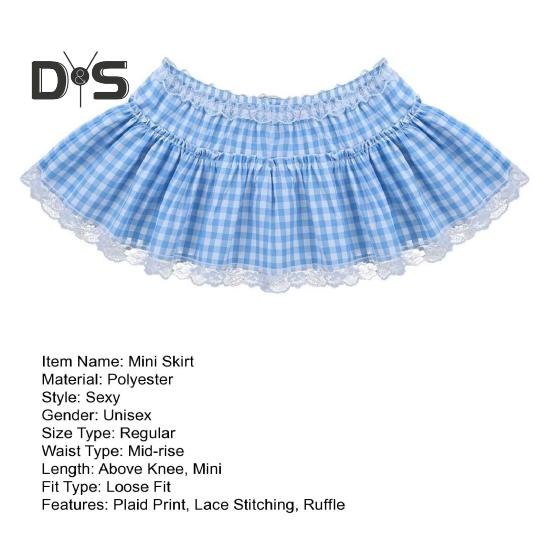 Miniskjørt Middels høyde Elastisk midje Rutete trykk Blondesøm Volang Kort skjørt A-linje Halloween Cosplay Rollespillskjørt