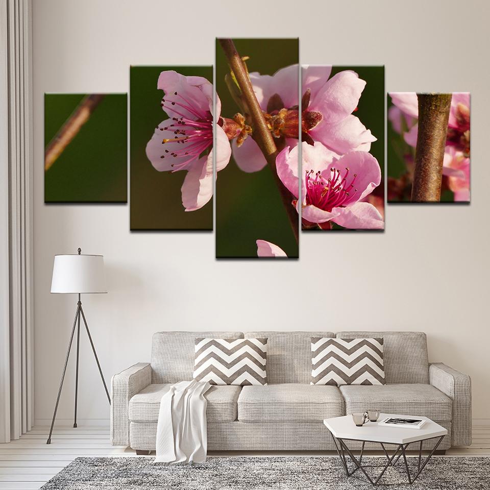 

Modular Canvas Wall Art Pictures Frame 5 Pieces Pink Flowers Branch Paintings Prints Branches Blossom Petals Poster Home Decor 20x35 20x45 20x55cm