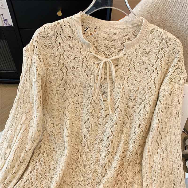 T-shirty Topy Damskie Bawełna Dzianina Szkieletowa Topy Oversize Wygodne Elastyczne Długi Rękaw T-shirt Jednolity Kolor Luźny Bluzon Okrycie Wierzchnie Luźne Topy