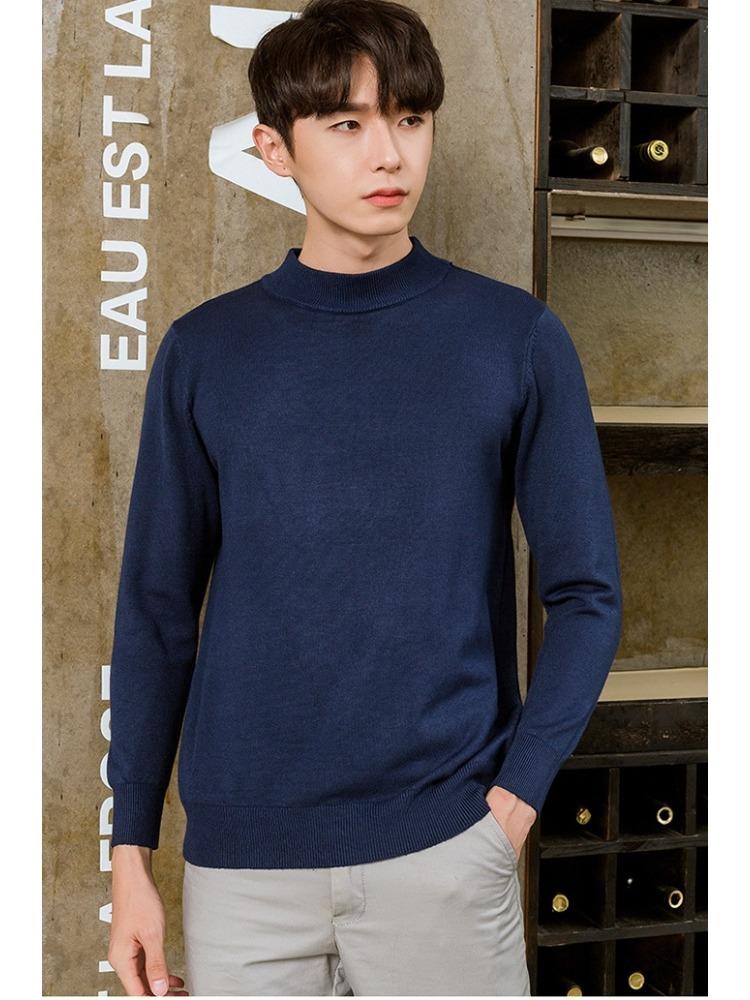 Semi-turtleneck Sweater Men's Soft Fit Knit Sweater Solid Color Casual Warm Long-sleeved Versatile Wool Bottoming Shirt Tide