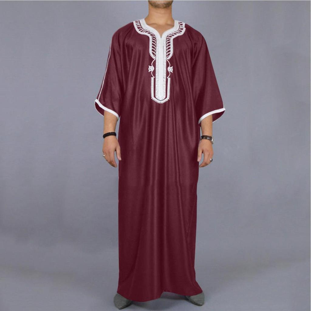 Muslim Fashion Abayas Men Patchwork Embroidery Long Robe Saudi Arab Kaftan Male Jubba Thobe Islamic Moroccan Abaya