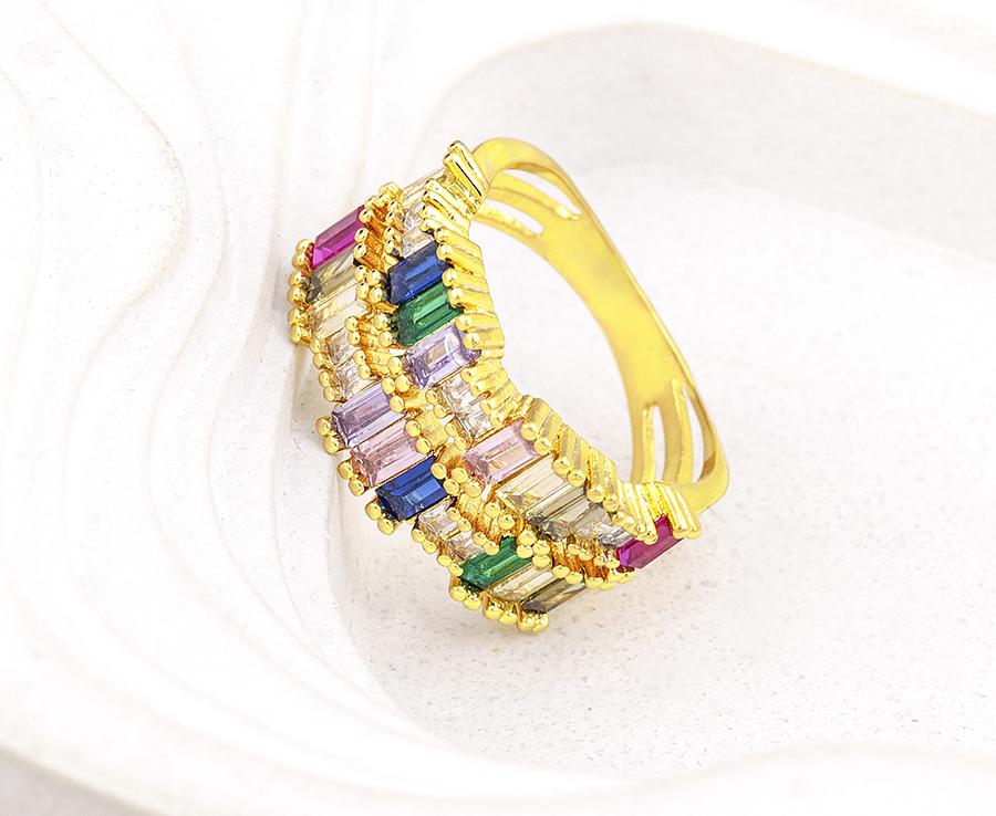 Nidin Neue Mode Regenbogen Geometrisch Exquisit Kristall AAA Zirkon Ring Damen Temperament Erklärung Hochzeitsfeier Charme Schmuck