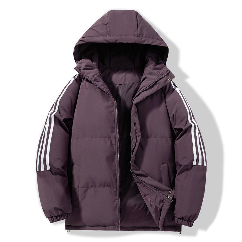 Striped Hooded Cotton Jacket for Men and Women, Winter Couples, Cotton Plus Thickened Jacket for Men