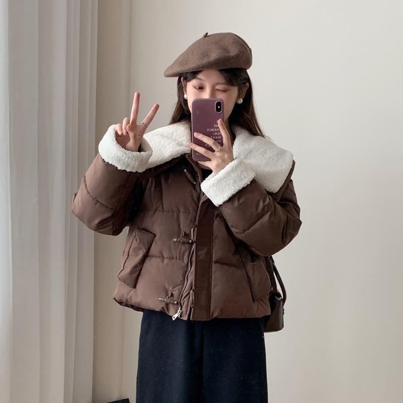 Lamb Wool Lapel College Cotton-padded Coat for Women's Winter New Thickened Warm College Style Coat