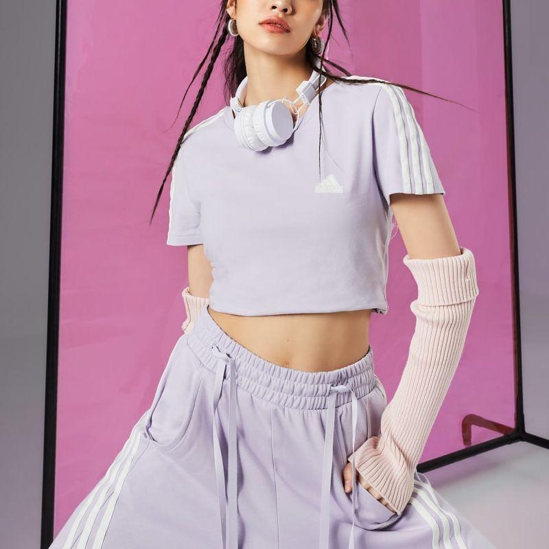 Adidas Dance Short Sleeve T-Shirt With Three Stripes Women Tops Silver Purple JI9794
