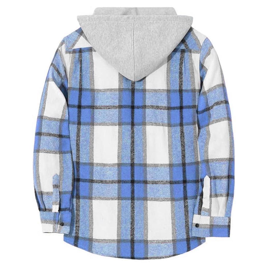 Children's Fashion Hooded Plaid All-match Casual Loose Shirt Long Sleeve Jacket