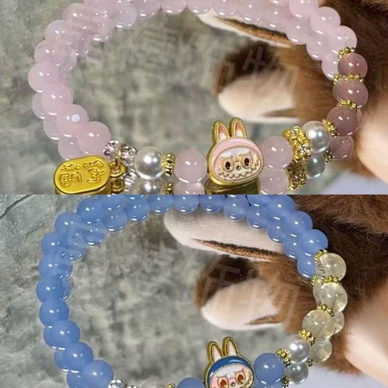 

Милый браслет Лабубу, имитирующий натуральный тигровый глаз, браслет Лабубу pink + blue