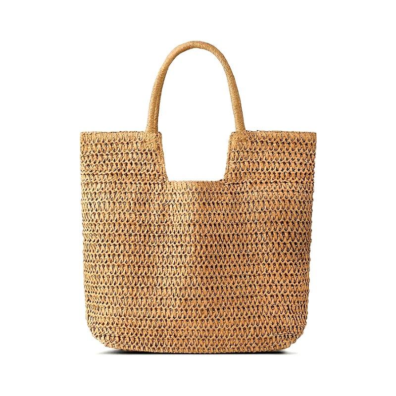1pc Women's Handwoven Straw Beach Tote Bag, Summer Sisal Woven Shoulder Handbag, Large Vacati Carryall