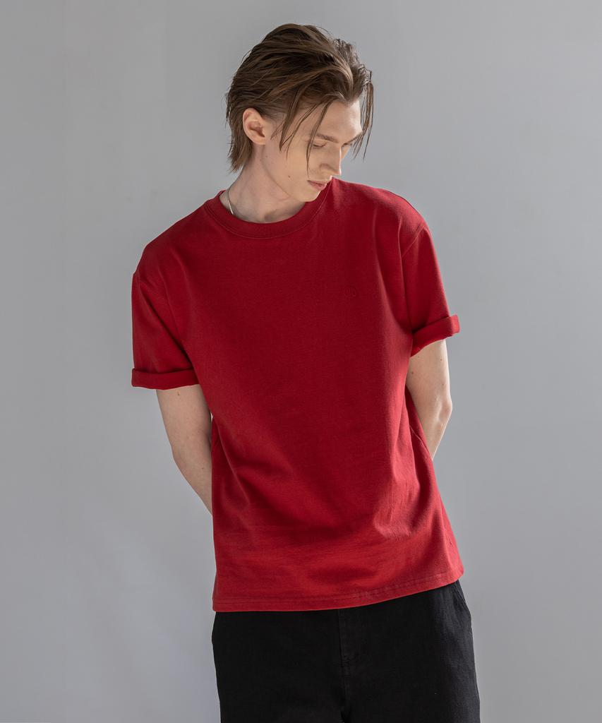 Dekkoloso Unisex Essential Regular Fit Logo Embroidered Short Sleeve T-Shirt [Deep Red]