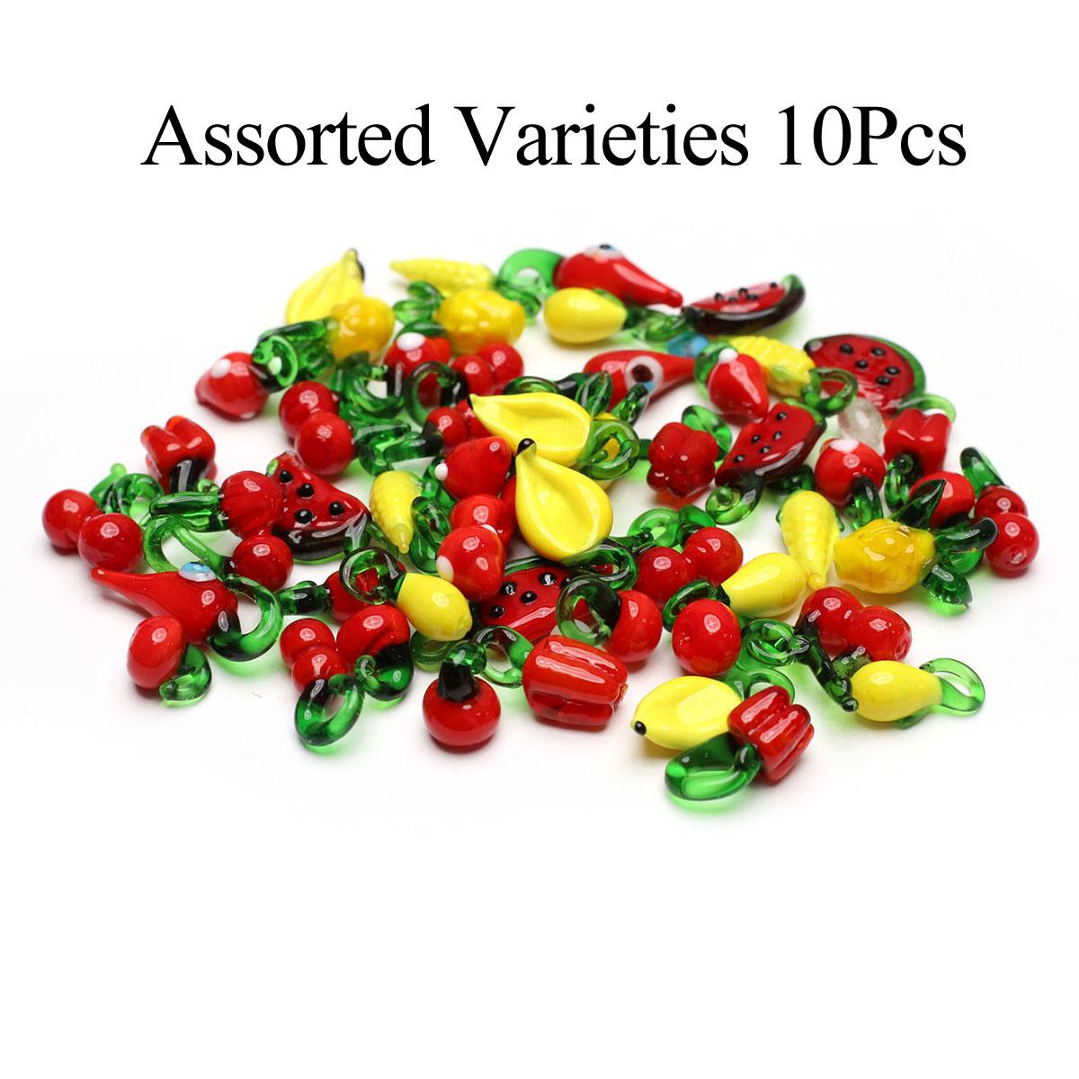 

10 шт., Подвески в виде овощей и фруктов, Новинка, Стеклянные, пластиковые и акриловые шармы, для DIY ожерелья, брелка, аксессуаров для изготовления ювелирных изделий 10Pcs