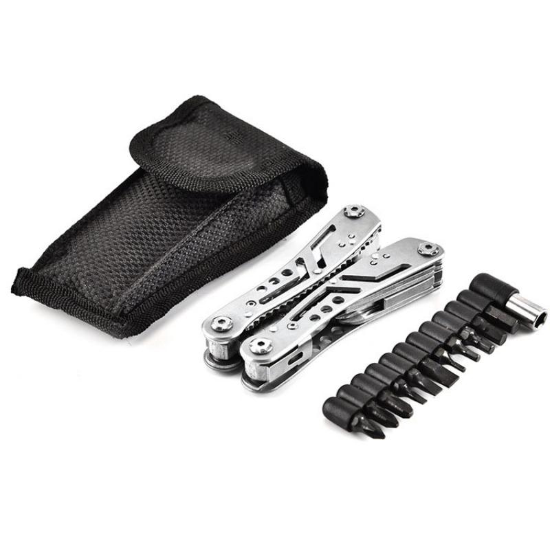 11in 1 Combination Foldable Multifunctional Pliers Portable Emergency Survival Camping Tool with 12 Screwdriver Head Mini Knife