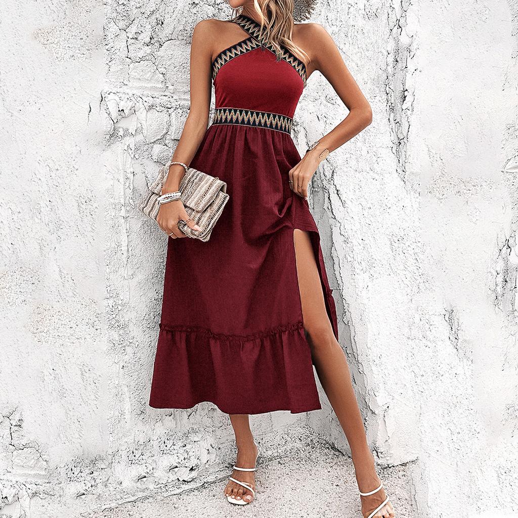 GMXIA Women's Summer Style Elegant Halter High Waist Dress