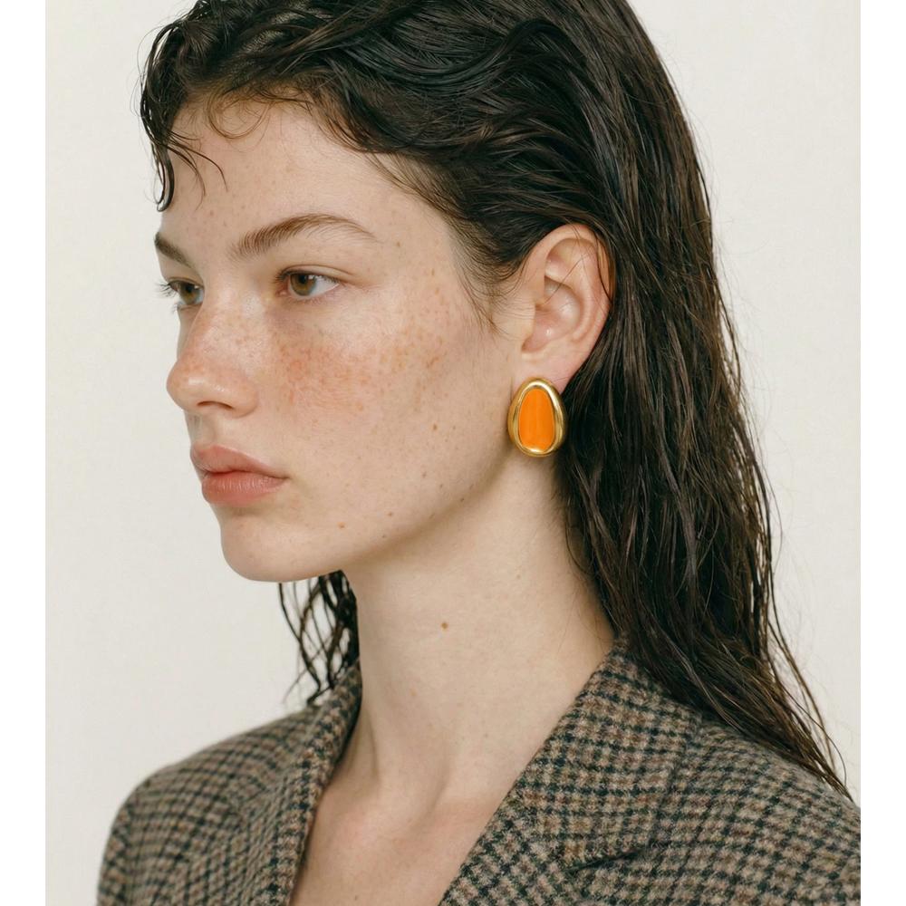 Yhpup Multi-Color Enamel Stud Earrings Waterproof Stainless Steel Daily Jewelry Mocha Black White Orange Color for Spring Summer