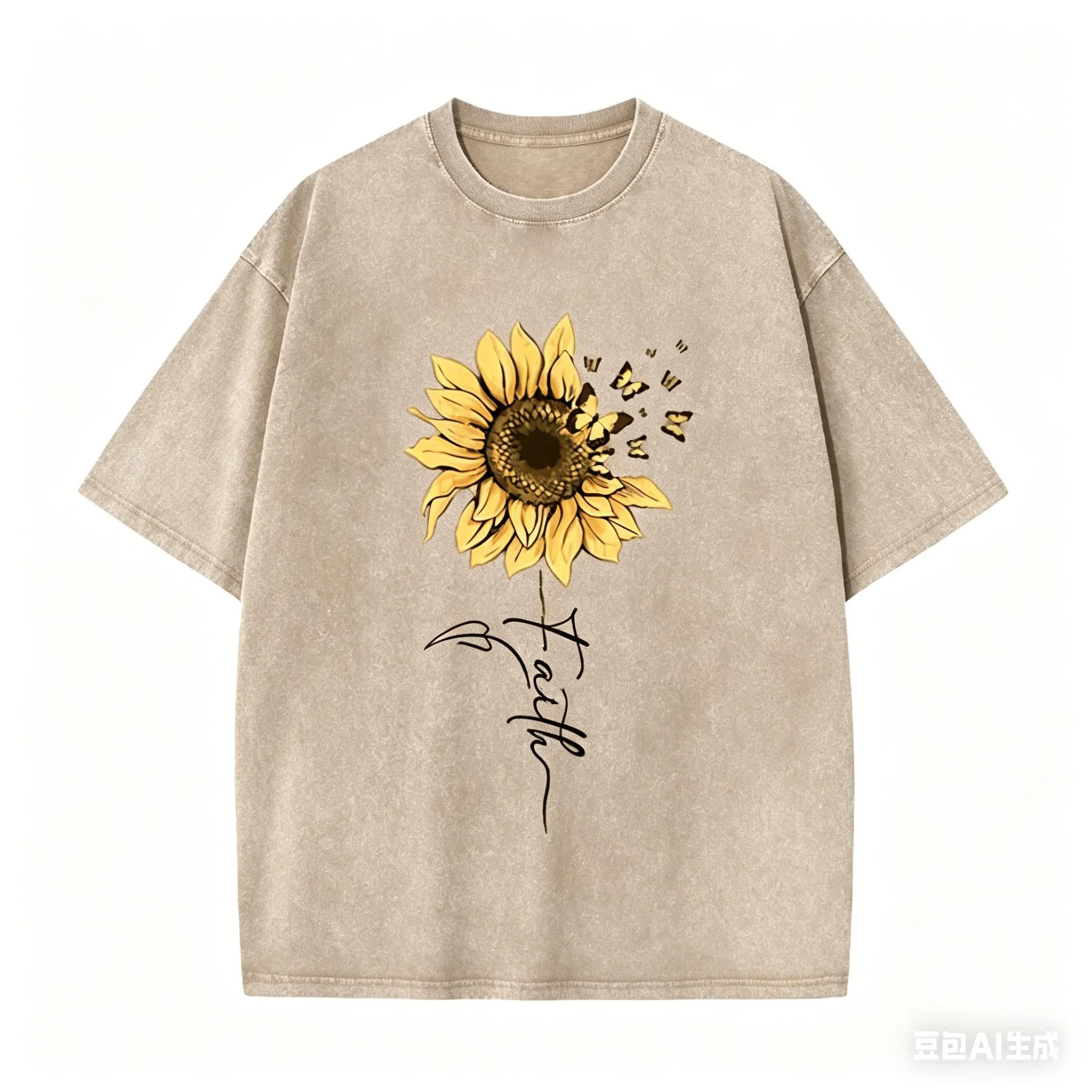 

Vintage Black Sunflower T Shirt Butterfly Graphic Acid Wash Oversized Tee S