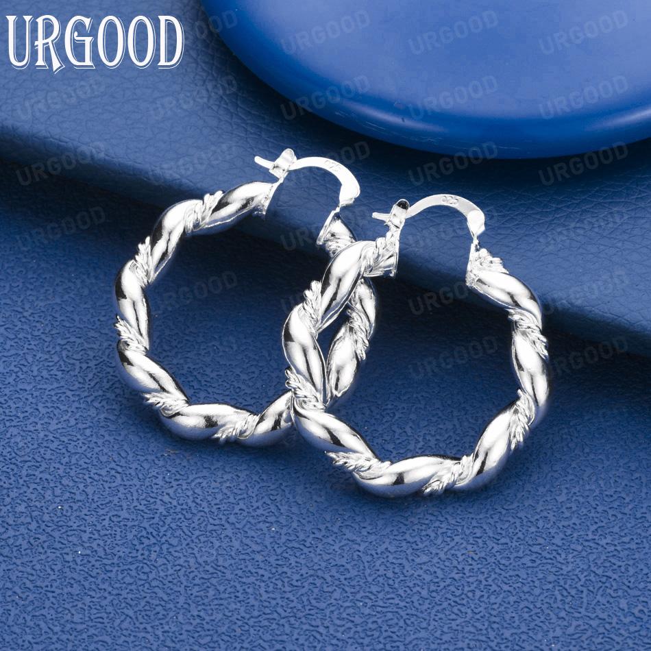 925 Sterling Silver Wedding Jewelry 30mm Twisted Pierced Fashion Earrings