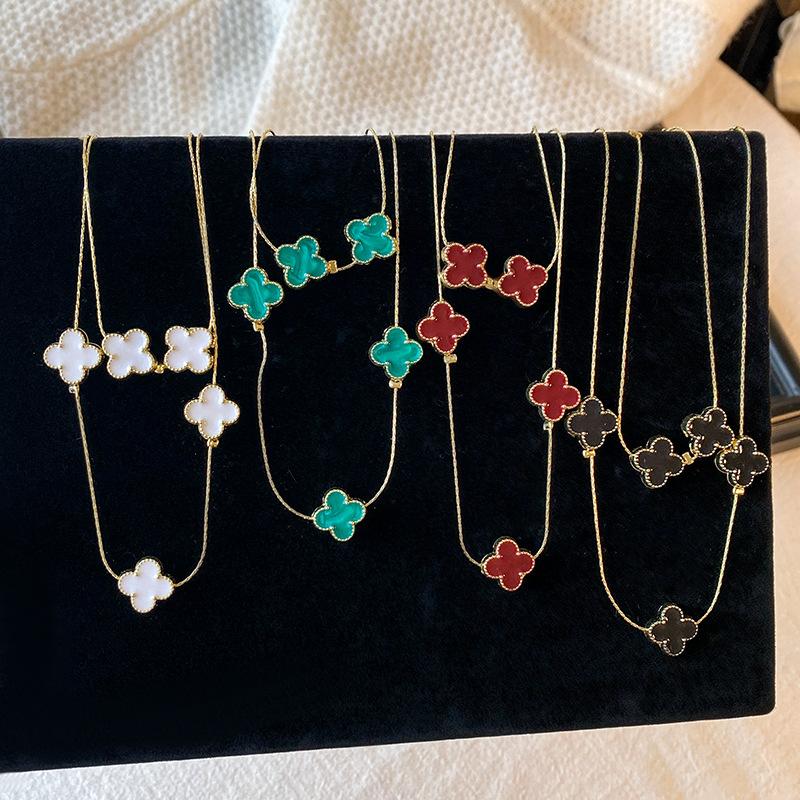 Light Luxury Four-leaf Clover Long Necklace Women with Fall and Winter Sweater Chain High-level Sense of Double Layered Stacked Clothes Pendant
