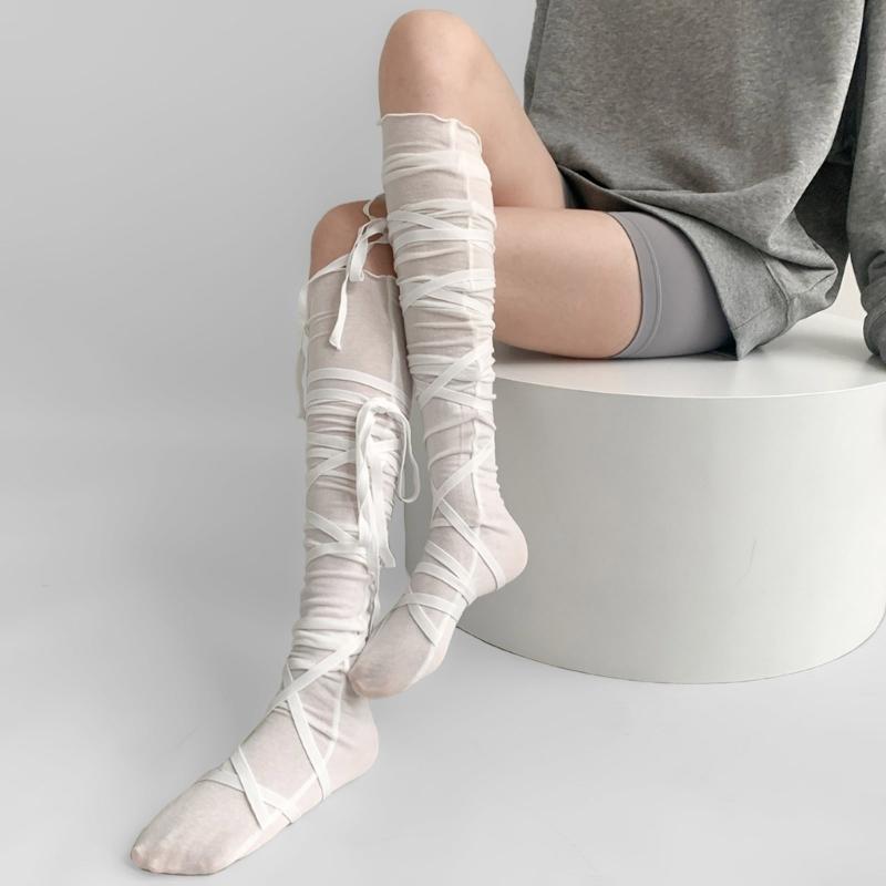 Damen Bandage Overknee-Socken Anime Cosplay Kostüm Riemchen Oberschenkelhohe Strümpfe Lange Stiefelsocken Strumpfwaren
