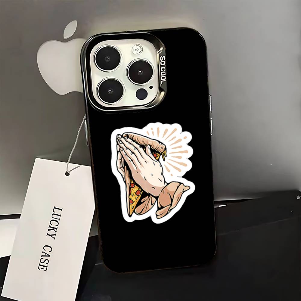 Leckeres Cartoon-Pizza-Handyhülle Für iPhone 16,15,14,13,12,11,Pro,XS,Max,Plus,Mini,SE Schwarzes Candy Matt Stoßfestes Cover