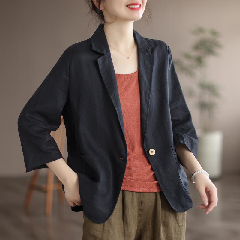 

In Stock: 2025 Spring Three-Quarter Sleeve Casual Blazer for Women L чёрный
