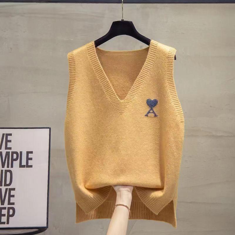 

Однотонний трикотажний жилет із V-подібним вирізом. Жіночий вільний в’язаний пуловер. Тепла в’язана сорочка з нижньою частиною. Вільний повсякденний топ, осінь. S жовтий