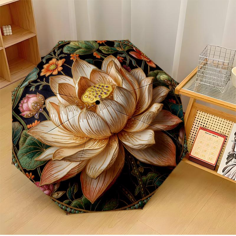 

Lion and Rose Pattern Theme Automatic Umbrella Compact 8-Rib Design Sturdy Construction Durable Umbrella Stylish Accessory