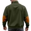 Men's Casual Oversized Solid-Color Outdoor Fleece-Lined Patchwork Zipper Stand-Up Collar Sweatshirt