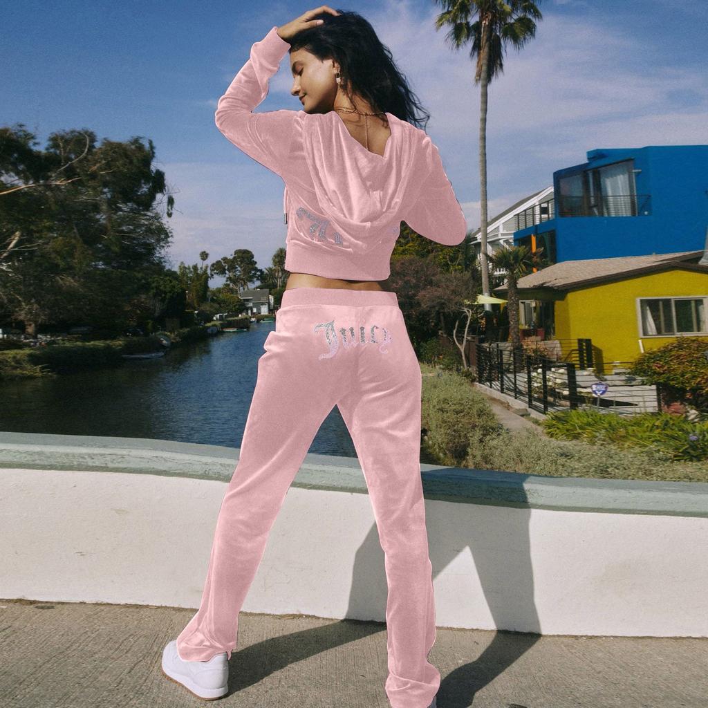 Women's Two-piece Casual Long Sleeved Hot Diamond Diamond Velvet Sports Casual Set