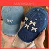 Butterfly Knot Denim Baseball Cap With Sun Protection For Casual Women