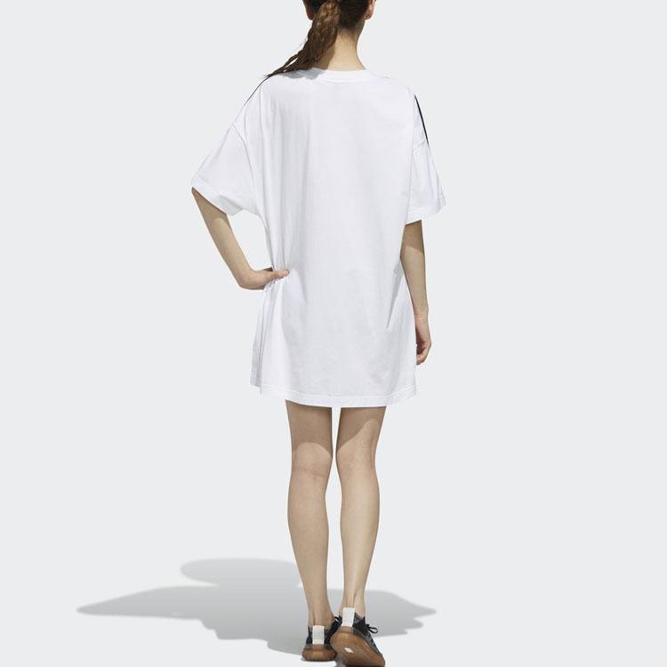 Adidas SS Dress Tape Logo Stripe Decoration Casual Sports Loose Breathable Round Neck Short Sleeve Dress Women Dresses White FJ6882